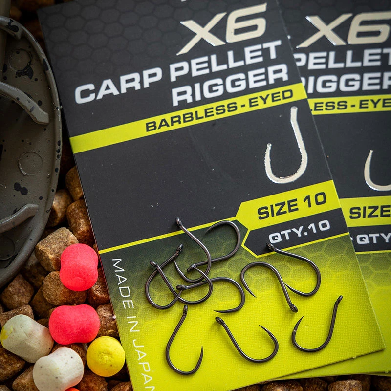 Matrix X6 Carp Pellet Rigger Barbless Eyed Hooks